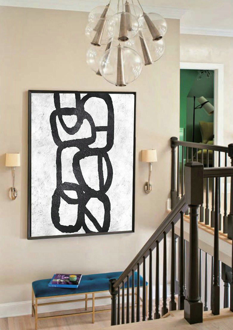 Oversized Canvas Art On Canvas,Black And White Minimal Painting On Canvas - Hand Paint Abstract Painting